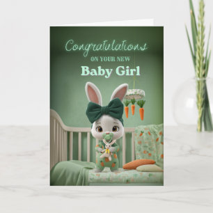 Süßes Häschen-Baby in Grün Herzlichen Glückwunsch  Karte