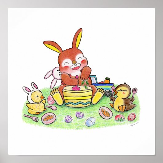 Süßes Häschen Enten Koch Kinder Zimmer Poster (Vorne)