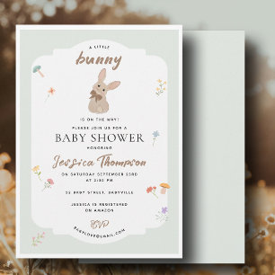 Süßes Häschen Kaninchen Baby Shower Floral Grün Einladung