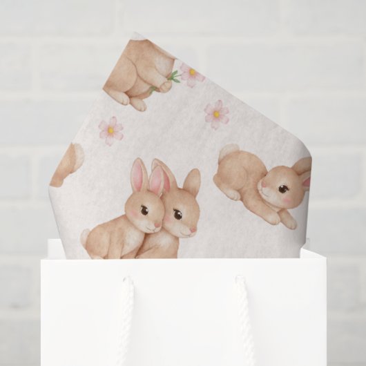 Süßes Häschen mit rosa Blumenmuster Seidenpapier (Geschenktüte)