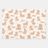 Süßes Häschen Rosa Blumenmuster Name Geschenkpapier Set (Vorderseite 2)