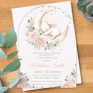 Süßes Häschen Rosa Erröten Florales Babyshower-Tor Acryleinladungen