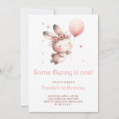 Süßes Häschen wird Eins Mädchen Geburtstag Einladung (Vorderseite)