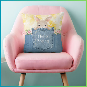 Süßes Hasen-Denim-Taschen-Hallo-Frühling-Wurfkisse Kissen