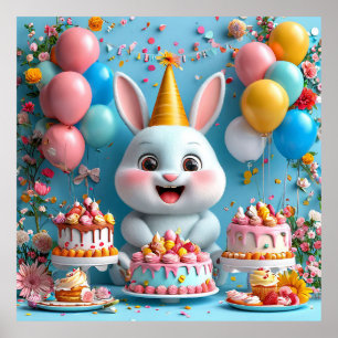 🐰 Süßes Hasen-Geburtstagsposter Party-Deko-Gesche Poster