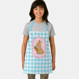 Süßes Hasen-Karotten- und Gänseblümchen-Gingham Schürze