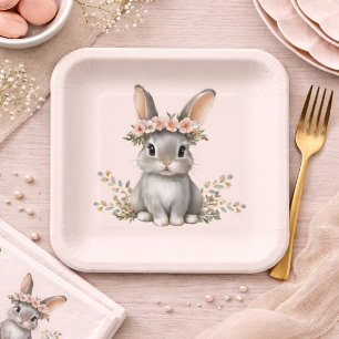Süßes Hasen-Thema geschlechtsneutrale Babyparty Pappteller