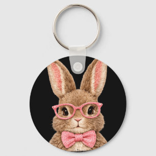 Süßes Hasengesicht rosa Brille Schleife Kaninchen Schlüsselanhänger