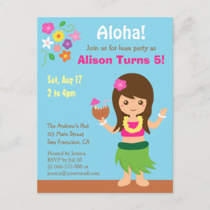 Süßes Hawaii-Hula-Mädchen-Luau-Geburtstagsfeier Einladung