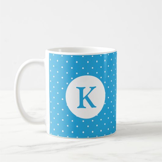 Süßes Hellblaues Tupfenmuster Monogramm Kaffeetasse (Links)