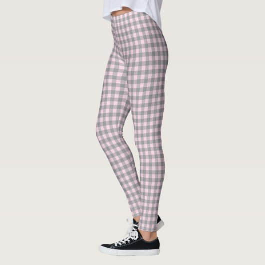 Süßes Hellrosa Grau Buffalo Karomuster Leggings (Links)