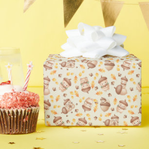 Süßes Herbst-Eicheln-Bär nahtloses Muster Geschenkpapier