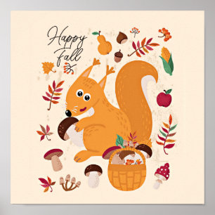 Süßes Herbst-Eichhörnchen mit individuellem Text   Poster