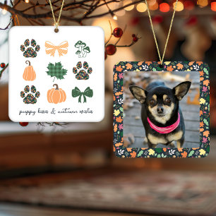 Süßes Herbst-Hunde-Foto-Keramik-Ornament Keramikornament