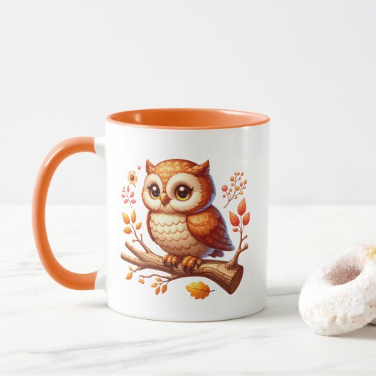 Süßes Herbst-Saison-Eulen-Monogramm Tasse (Mit Donut)