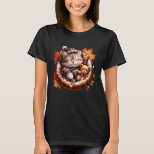 Süßes Herbstkatzen-Grafik für Katzen-Oma und Herbs T-Shirt