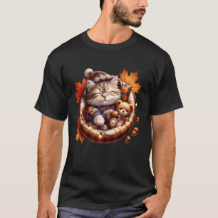Süßes Herbstkatzen-Grafik für Katzen-Oma und Herbs T-Shirt