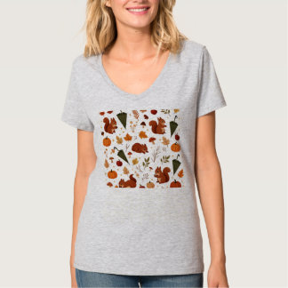 Süßes Herbstmuster mit Eichhörnchen, gemütlicher H T-Shirt