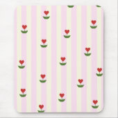 Süßes Herz-Blumenmuster – Sanft rosa gestreift Mousepad (Vorne)