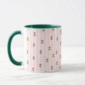 Süßes Herz-Blumenmuster – Sanft rosa gestreift Tasse (Links)