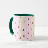 Süßes Herz-Blumenmuster – Sanft rosa gestreift Tasse (Vorderseite Links)