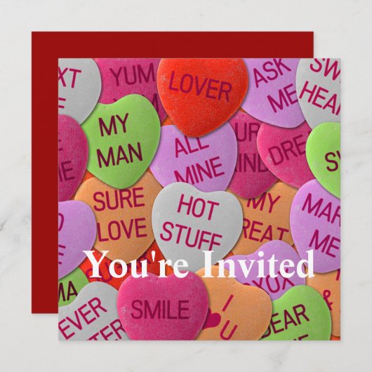 Süßes Herz mit süßen Redewendungen Einladung (Vorne/Hinten)