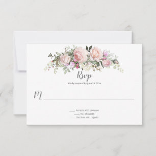Süßes Herz-Rot-Blumenstrauß Blassrosa Rückseite RSVP Karte