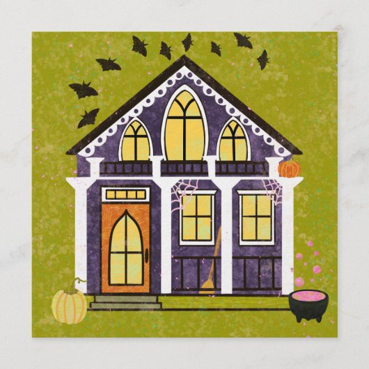Süßes Hexen-Halloween-Häuschen Einladung (Vorderseite)