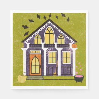 Süßes Hexen-Halloween-Häuschen Serviette