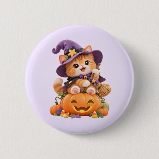 Süßes Hexen-Kätzchen-Halloween-Button-Pin Button (Vorderseite)