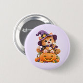 Süßes Hexen-Kätzchen-Halloween-Button-Pin Button (Vorne & Hinten)