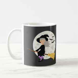 Süßes Hexenmädchen fliegt & Happy Halloween Text Kaffeetasse