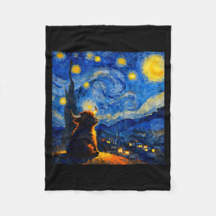 Süßes Highland-Babykuh-Grafik Van Gogh Stil Stern Fleecedecke
