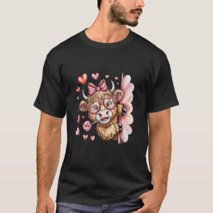 Süßes Highland-Kuh-Kalb Rosa Schleife Herz Lutsche T-Shirt