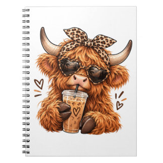 Süßes Highland-Kuh-Notizbuch | Eisgekühltes Kaffee Notizblock