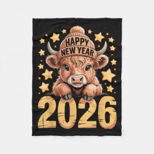 Süßes Highland-Rind Happy New Year 2026 T-Shirt Lu Fleecedecke