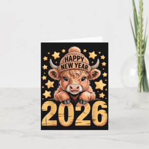 Süßes Highland-Rind Happy New Year 2026 T-Shirt Lu Karte
