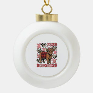 Süßes Highland-Rind XOXO Valentinstag Vintage-Shir Keramik Kugel-Ornament