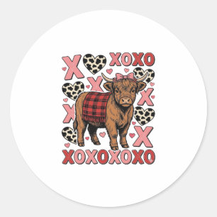 Süßes Highland-Rind XOXO Valentinstag Vintage-Shir Runder Aufkleber