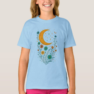 Süßes himmlisches Mond- und Blumendesign für Mädch T-Shirt