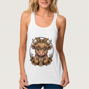 Süßes Hochland-Kuh-Kaffee-Sonnenblumen-Vintage-Shi Tank Top