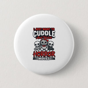 Süßes Horrorfilm-Kuschel-Vintage-Grafik-Shirt-Des Button