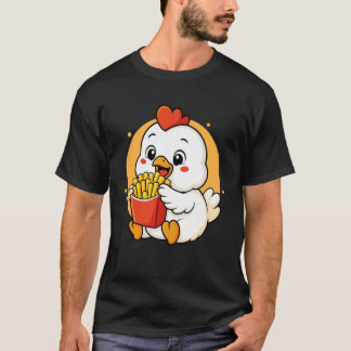 Süßes Huhn, das Pommes isst, lustiges Kawaii-Tiere T-Shirt