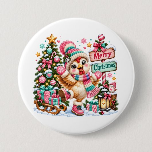 Süßes Huhn Frohe Weihnachten Button (Vorderseite)