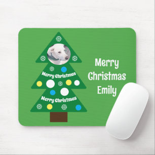 Süßes Hunde-Foto in einem farbenfrohen Weihnachtsb Mousepad