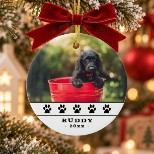 Süßes Hunde-Foto Schwarz Pfoten Weihnachts-Andenke Keramik Ornament