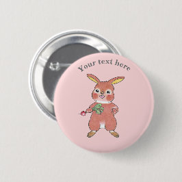 Süßes hungriges Hasen-Kaninchen Rosa Knopf Button