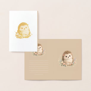 Süßes Igel Cottagecore Blumen-Geschenk Folienkarte