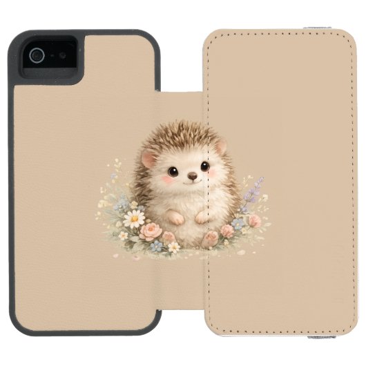 Süßes Igel-Häuschen-Idyll Blumen-Geschenk Incipio iPhone Geldbeutel-Hülle (Folio Geöffnet)