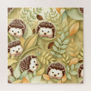 Süßes Igel-Herbstlaub-Muster Puzzle